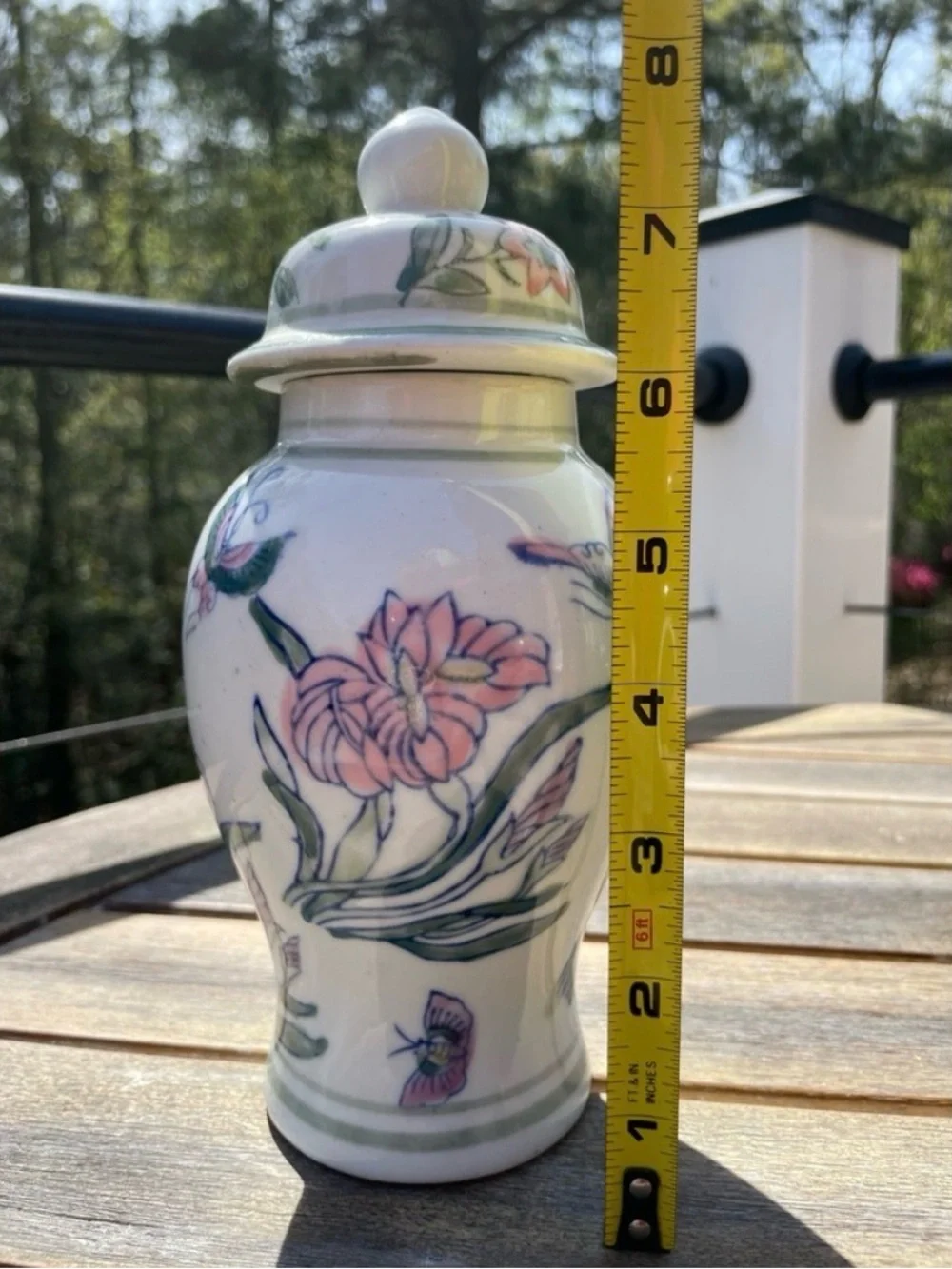 Vintage Floral Butterfly Temple Jar with Lid 7.5